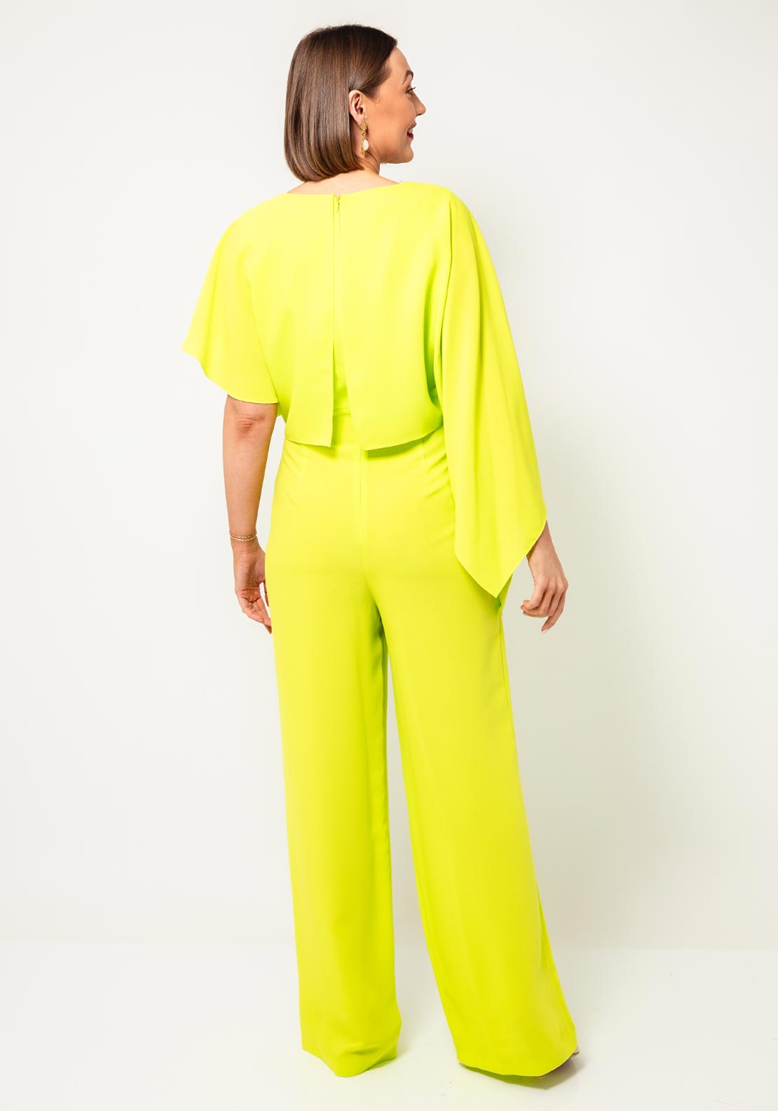 Lizabella Asymmetric Sleeve Wide Leg Jumpsuit, Lime Green
