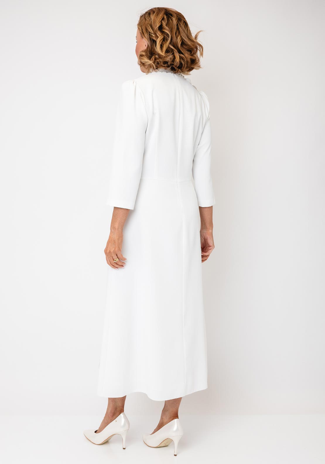 Lizabella Embellished High Neck Aline Dress, Off White
