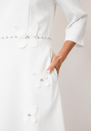 Lizabella Embellished High Neck Aline Dress, Off White