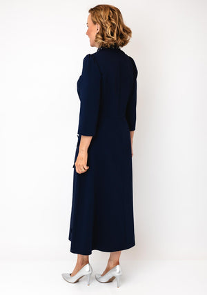 Lizabella Embellished High Neck Aline Dress, Navy