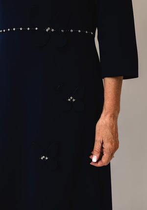 Lizabella Embellished High Neck Aline Dress, Navy
