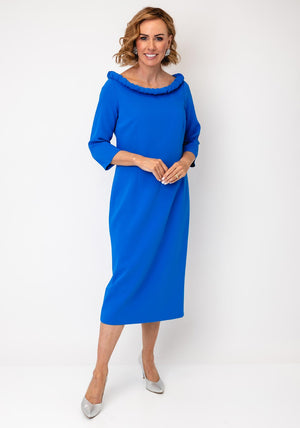 Lizabella Ruched Neck Midi Pencil Dress, Blue