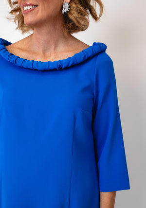 Lizabella Ruched Neck Midi Pencil Dress, Blue
