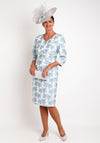 Lizabella Palmette Pearl Trim Midi Dress, Aqua Blue