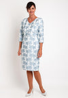Lizabella Palmette Pearl Trim Midi Dress, Aqua Blue