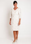 Lizabella Palmette Pearl Trim Midi Dress, Stone