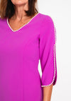 Lizabella Pearl Trim Tulip Sleeve Pencil Midi Dress, Fuchsia