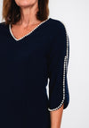 Lizabella Pearl Trim Tulip Sleeve Pencil Midi Dress, Navy