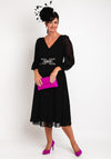 Lizabella Sheer Sleeve Embellished Waist Midi Dress, Black