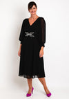Lizabella Sheer Sleeve Embellished Waist Midi Dress, Black