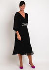 Lizabella Sheer Sleeve Embellished Waist Midi Dress, Black