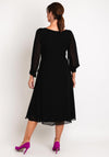 Lizabella Sheer Sleeve Embellished Waist Midi Dress, Black