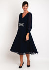 Lizabella Sheer Sleeve Embellished Waist Midi Dress, Navy