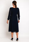 Lizabella Sheer Sleeve Embellished Waist Midi Dress, Navy
