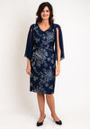 Lizabella Floral Jacquard Chiffon Sleeve Midi Dress, Navy