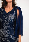 Lizabella Floral Jacquard Chiffon Sleeve Midi Dress, Navy