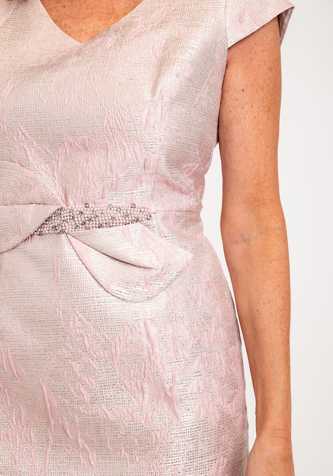 strapless open back dress Lizabella Embossed Design Long Jacket & Dress Set, Blush Pink