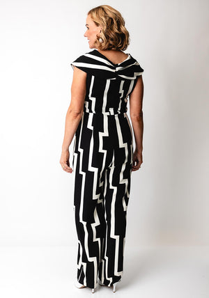 Lizabella Geometric Print Jumpsuit, Black and White