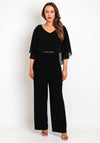Lizabella Chiffon Embellished Waist Detail Wide Leg Jumpsuit, Black