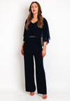 Lizabella Chiffon Embellished Waist Detail Wide Leg Jumpsuit, Navy