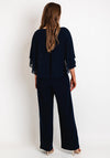 Lizabella Chiffon Embellished Waist Detail Wide Leg Jumpsuit, Navy