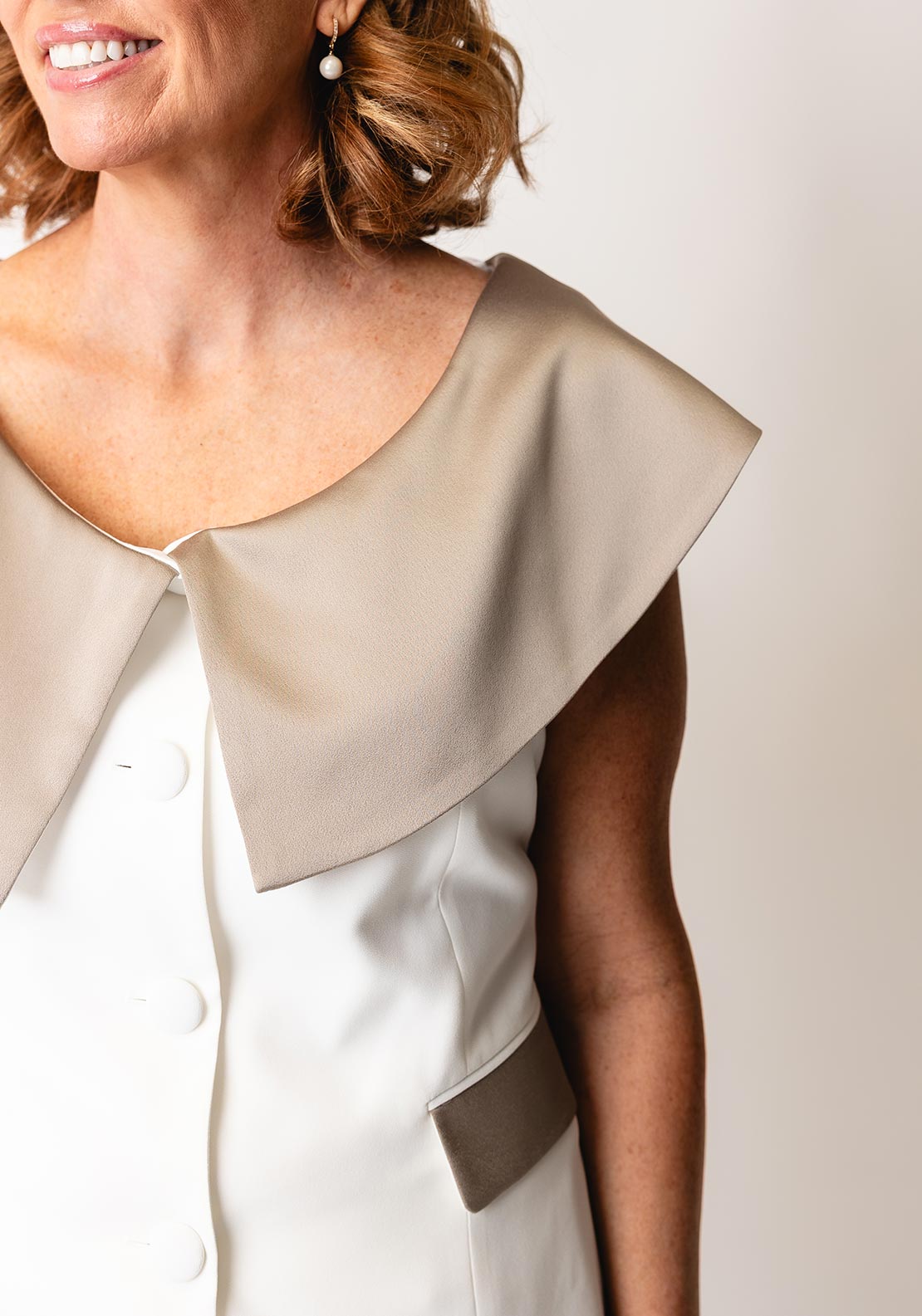 Kate Cooper Off The Shoulder Tailored Top, White and Mink