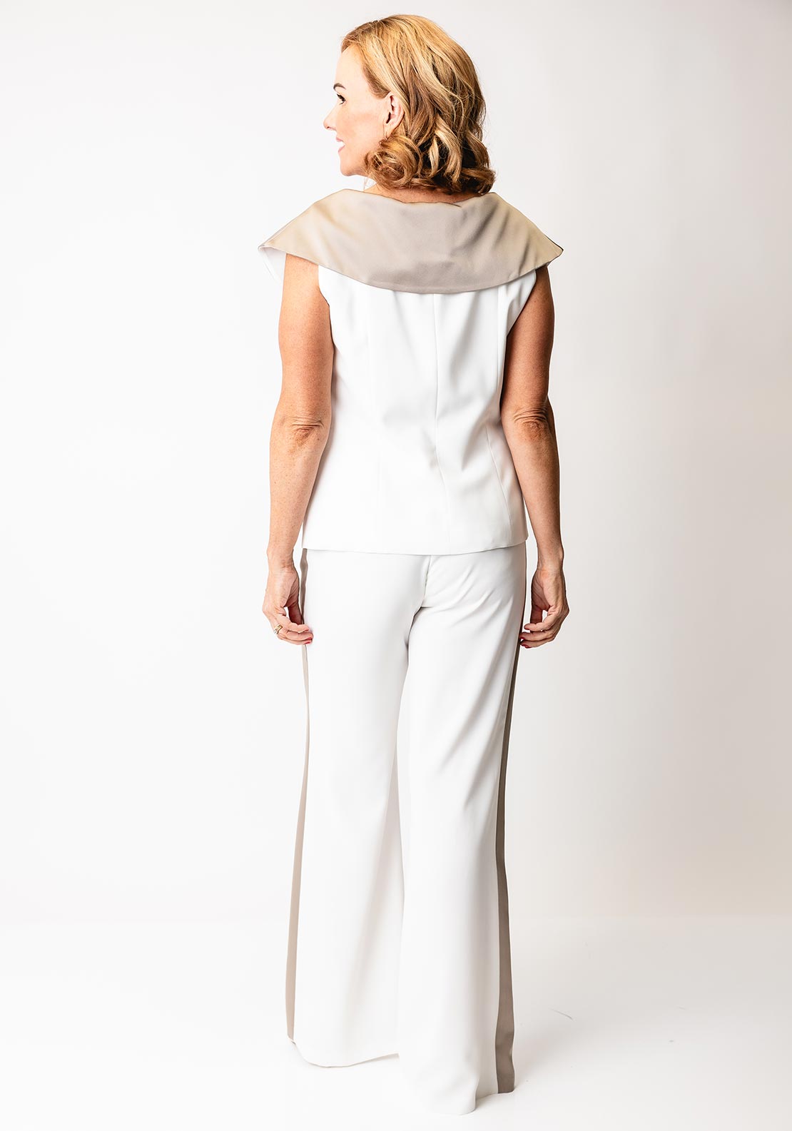 Kate Cooper Off The Shoulder Tailored Top, White and Mink