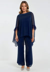 Lizabella Chiffon Drape Top and Trousers Co Ord, Navy