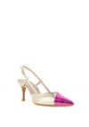Lodi Elati Chrome Cracked Leather Heeled Shoes, Gold & Fuchsia