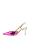 Lodi Elati Chrome Cracked Leather Heeled Shoes, Gold & Fuchsia