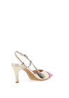 Lodi Elati Chrome Cracked Leather Heeled Shoes, Gold & Fuchsia