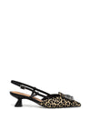 Lodi Woven Leopard Printed Sling Back Pointed Toe Heels, Black