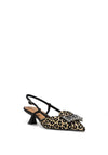 Lodi Woven Leopard Printed Sling Back Pointed Toe Heels, Black