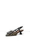 Lodi Woven Leopard Printed Sling Back Pointed Toe Heels, Black