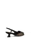 Lodi Woven Leopard Printed Sling Back Pointed Toe Heels, Black