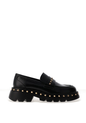 Lodi Felicia Studded Platform Loafers, Black