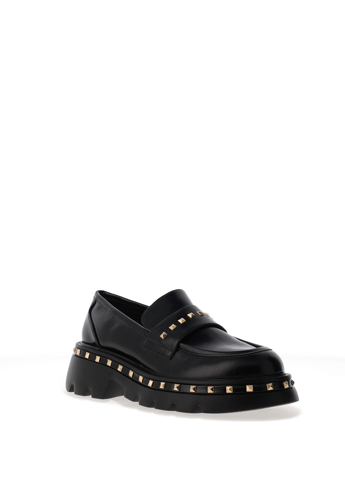 Lodi Felicia Studded Platform Loafers, Black