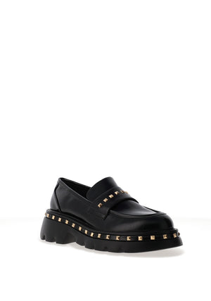 Lodi Felicia Studded Platform Loafers, Black