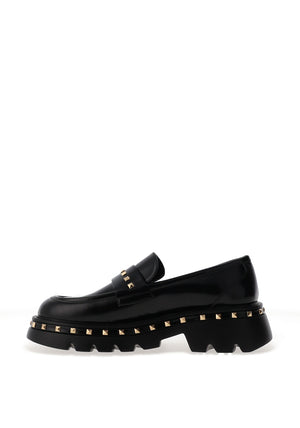 Lodi Felicia Studded Platform Loafers, Black