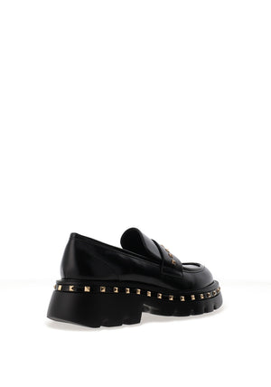 Lodi Felicia Studded Platform Loafers, Black