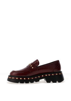 Lodi Felicia Studded Platform Loafers, Wine