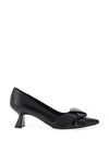 Lodi Kyle Leather Reptile Printed Geo Heels, Black
