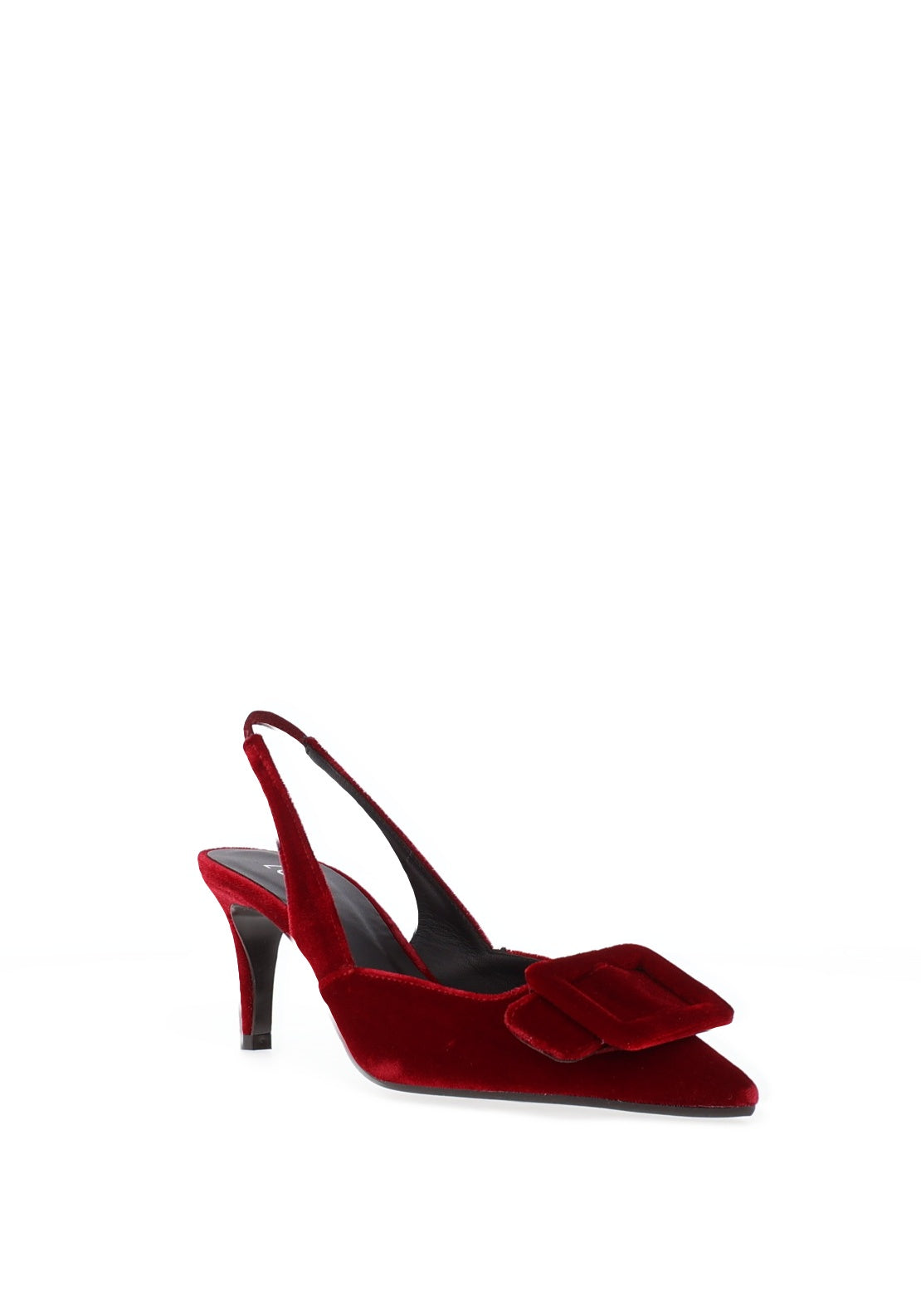 Lodi Nestor Velvet Buckle Detailed Sling Back Heels, Red