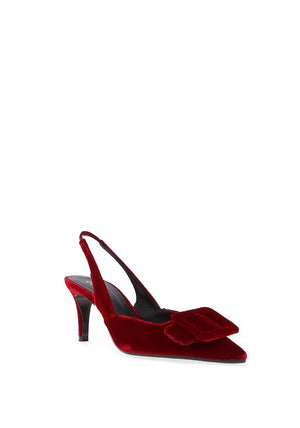Lodi Nestor Velvet Buckle Detailed Sling Back Heels, Red