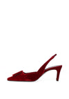 Lodi Nestor Velvet Buckle Detailed Sling Back Heels, Red