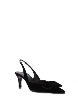 Lodi Nestor Velvet Buckle Detailed Sling Back Heels, Dark Brown
