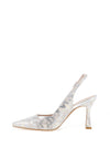 Lodi Modita Leather Metallic Animal Print Heeled Shoes, Silver & White