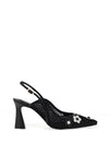 Lodi Raseria Faux Leather Floral Fish Net Heels, Black & White