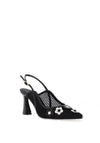 Lodi Raseria Faux Leather Floral Fish Net Heels, Black & White