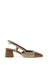 Lodi Leather Sling Back Heeled Pumps, Desert & Off White